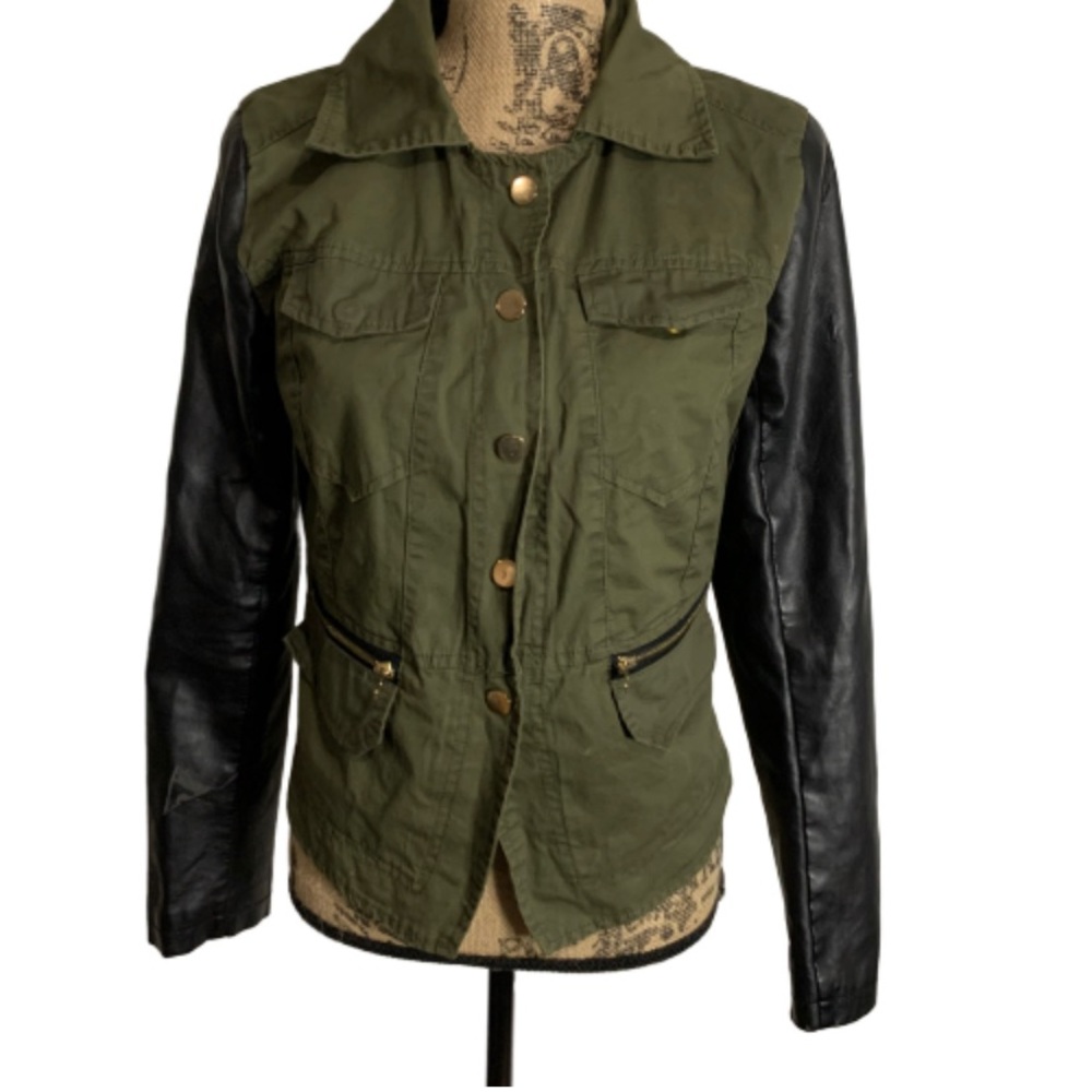 Boy meets Girl military army green leather jacket